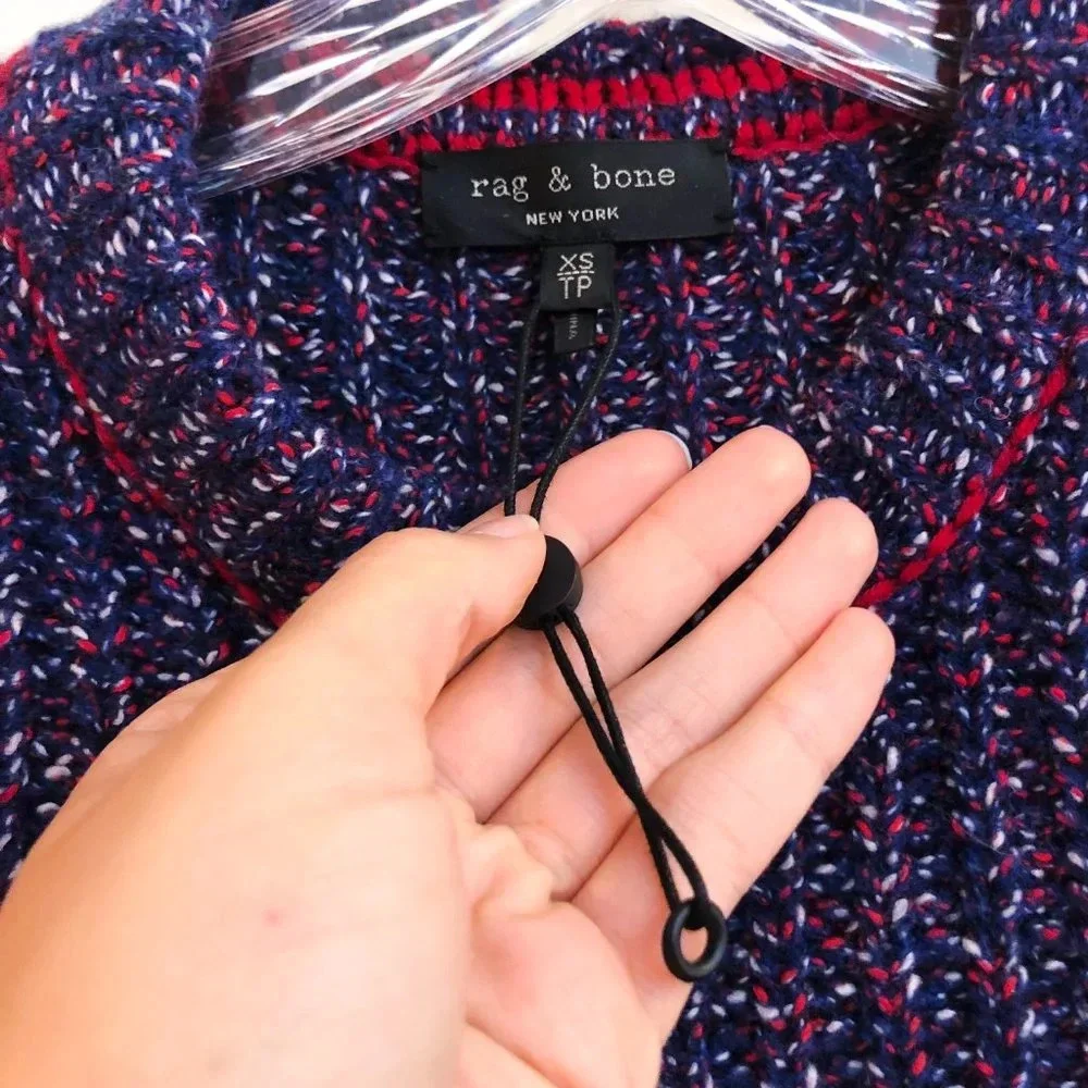 Rag & Bone Merino Wool Blend Blue Red Striped Tight Knit Pullover Sweater XS - Picture 7 of 12